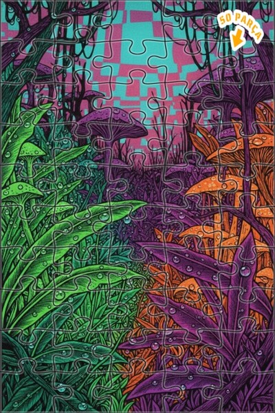 Teona Ahşap لغز خشبي مؤطر بطبقتين من فطر الغابة السحرية 50 قطعة 15x25