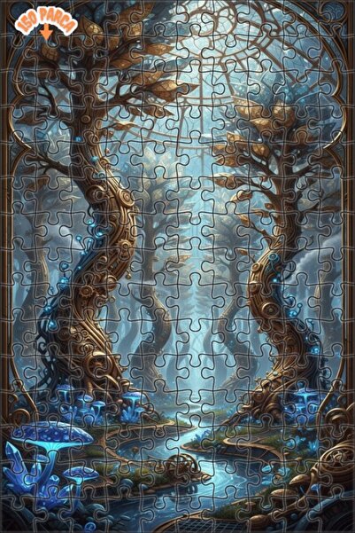 Teona Ahşap لغز خشبي ميكانيكي على شكل غابة بخارية بمظهر زيت اللوحة، ذو طابقين...