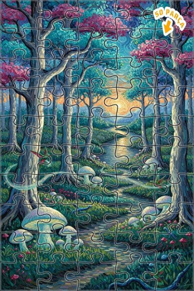 Teona Ahşap لغز خشبي بمظهر لوحة زيتية لاستكشاف الغابة السحرية 50 قطعة 15×25