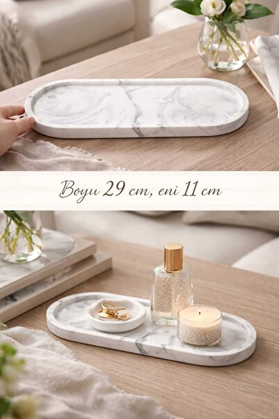 lufen deco Mermer Desenli Oval Takı ve Sunum Tepsisi – Dekoratif Banyo Mutfak...