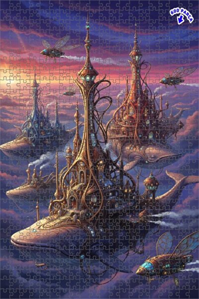 Teona Ahşap لغز خشبي مؤطر بطبقتين بمظهر لوحة زيتية لمدن الحوت السماوية 600 قط...