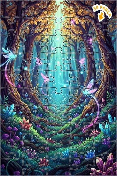 Teona Ahşap لغز خشبي مؤطر بطبقتين من الغابة السحرية 50 قطعة 15×25