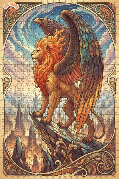 Teona Ahşap لوحة زيتية لحيوان أسطوري بأجنحة أسد، لوحة خشبية مؤطرة بطبقتين، 50...