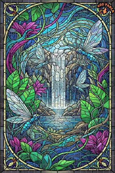 Teona Ahşap لغز خشبي فني من الزجاج الملون على شكل شلال سحري 400 قطعة 35x35