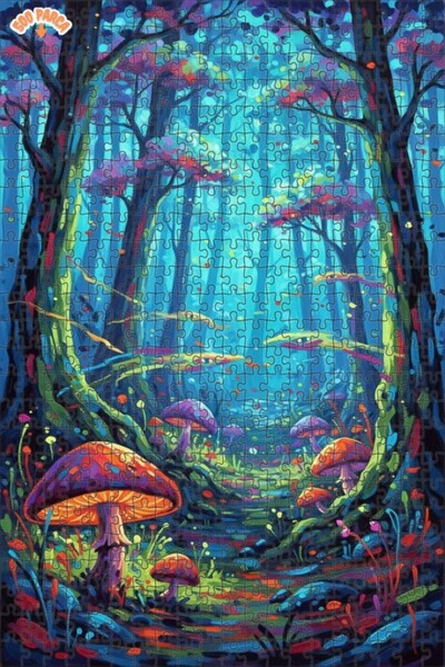 Teona Ahşap لغز خشبي بمظهر لوحة زيتية لغابة الفطر السحرية 500 قطعة 50×30