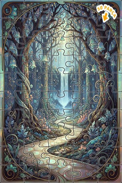 Teona Ahşap لغز فني بمظهر لوحة زيتية لشلال الغابة السحرية 50 قطعة 15×25