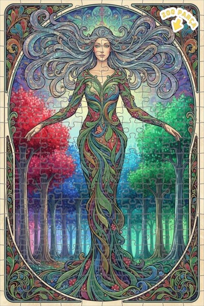 Teona Ahşap لغز خشبي بتصميم فني حديث يصور جنية الغابة بمظهر لوحة زيتية 200 قط...