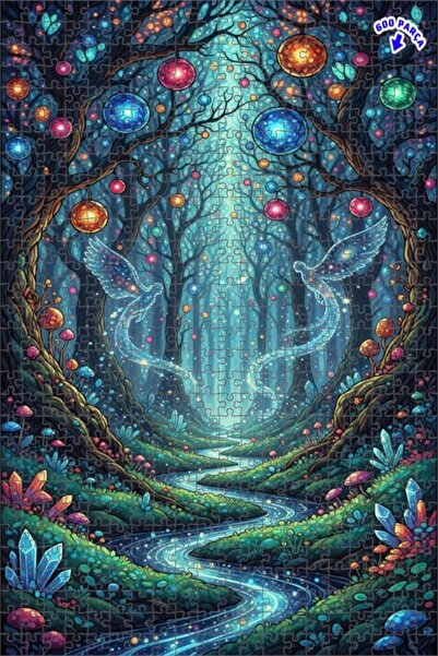 Teona Ahşap لغز فني بتصميم طيور الغابة السحرية بمظهر لوحة زيتية 600 قطعة 50×35