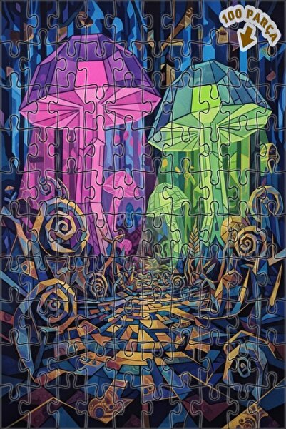 Teona Ahşap لغز خشبي مؤطر بطبقتين بتصميم فني هندسي لفطر الغابة السحرية 100 قط...