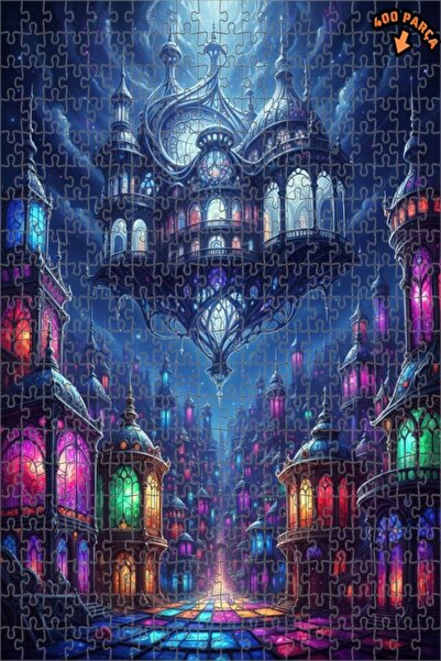 Teona Ahşap لغز خشبي فني من الزجاج الملون بتصميم المدينة السحرية 400 قطعة 35x35