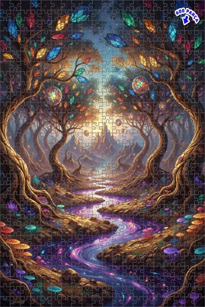 Teona Ahşap فن أوراق الزجاج الملونة من ماركة ماجيكال فورست ريفر 600 قطعة 50x35