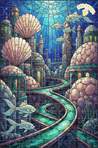 Teona Ahşap لغز خشبي بإطار مزدوج الطابق بمظهر فسيفساء زجاجي لمدينة تحت البحر ...