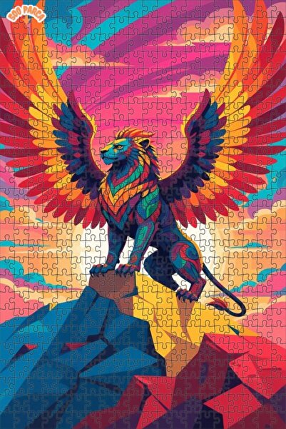 Teona Ahşap Winged Lion Abstract Art Double Layer Framed Wooden Puzzle 500 Pi...