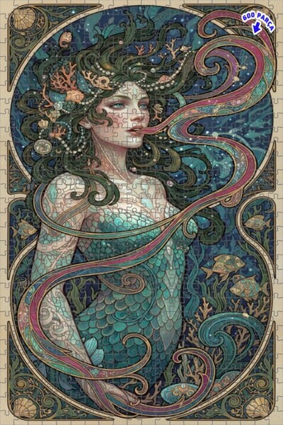 Teona Ahşap لغز خشبي مؤطر بطبقتين بمظهر فني مائي لحورية البحر 600 قطعة 50×35