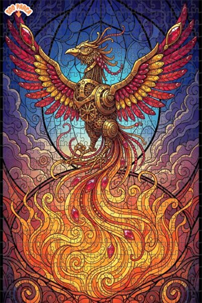 Teona Ahşap Steam Mechanical Phoenix Oil Painting Look Double Layer Framed Wo...