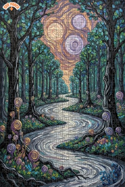 Teona Ahşap لغز فني بمظهر لوحة زيتية لجبل الغابة الغامضة 500 قطعة 50×30