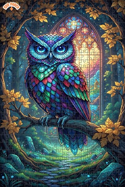 Teona Ahşap Colorful Owl of the Enchanted Forest Oil Painting Look Double Lay...
