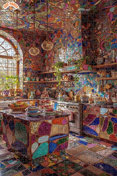 Teona Ahşap Bohem Sanat Mozaik Mutfak Çift Katlı Çerçeveli Ahşap Puzzle 500 P...