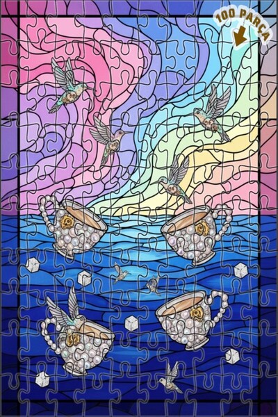 Teona Ahşap لغز خشبي فني من الزجاج الملون على شكل طيور سحرية وأكواب لؤلؤية 10...