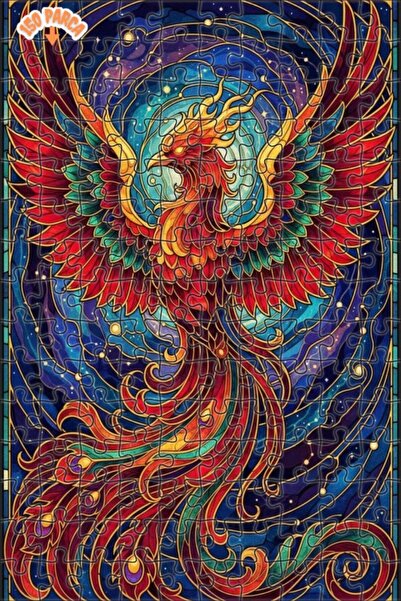 Teona Ahşap Majestic Phoenix Glass Mosaic Look Double Layer Framed Wooden Puz...