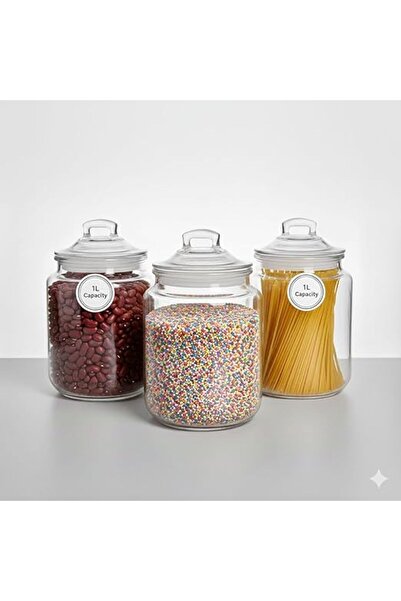 Generic Clear Glass Storage Jars with Airtight Lids – Set of 3| 1 litres each...