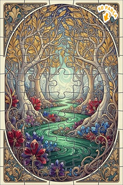 Teona Ahşap لغز خشبي مؤطر بطبقتين بتصميم فني يحاكي مشهد نهر الغابة الساحرة با...