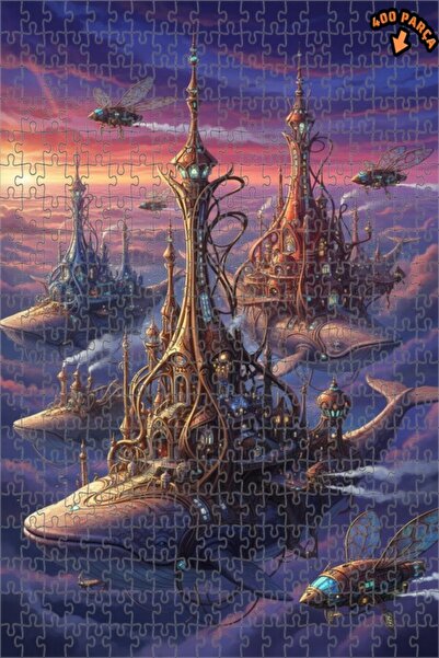 Teona Ahşap لغز خشبي بإطار ذو طابقين بمظهر لوحة زيتية لمدن الحوت السماوية 400...