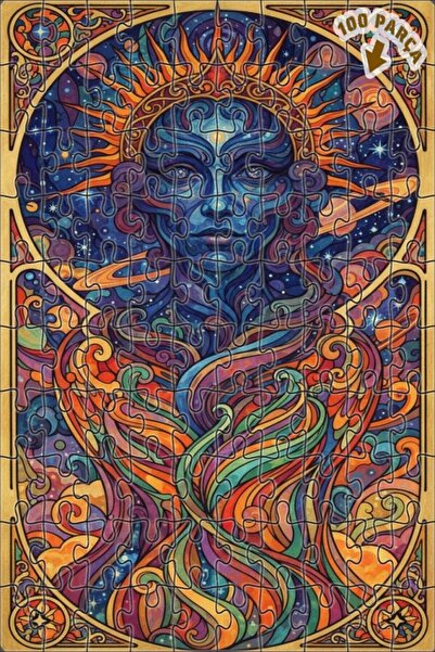 Teona Ahşap لغز خشبي كبير بإطار مزدوج الطبقات بمظهر فني مائي يصور وجهًا كونيً...