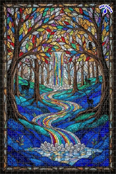 Teona Ahşap لغز خشبي فني ملون على شكل شلال الغابة السحرية، لغز خشبي بإطار مزد...