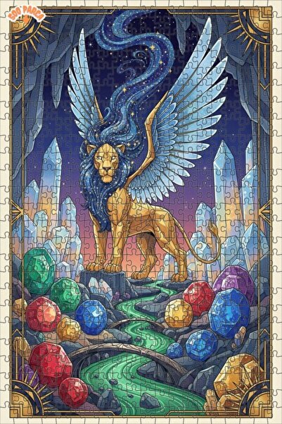 Teona Ahşap لغز فني من كريستال نهر الأسد الذهبي ذو الأجنحة 500 قطعة 50x30