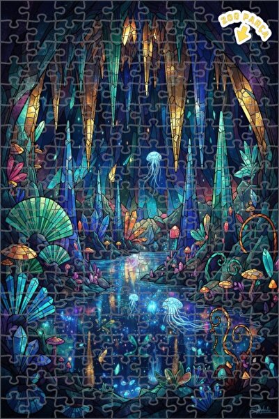 Teona Ahşap لغز خشبي مؤطر بطبقتين بمظهر الزجاج الملون يصور كائنات الكهف الكري...