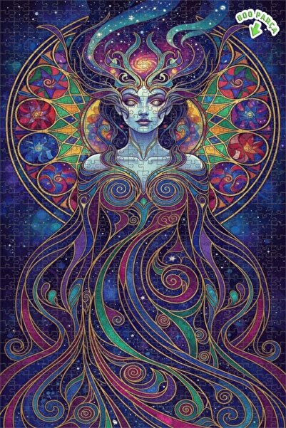 Teona Ahşap The Queen of the Galaxy Watercolor Look Double Layer Framed Woode...