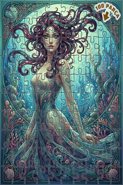 Teona Ahşap لوحة فنية لحورية البحر بمظهر الألوان المائية، لغز خشبي بإطار مزدو...