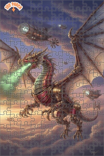 Teona Ahşap Mechanical Dragon Steam Age Art Double Deck Framed Wooden Puzzle ...