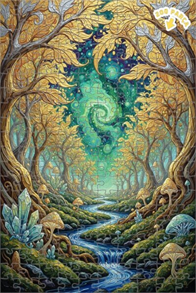 Teona Ahşap لوحة فنية تصور مشهد نهر الغابة الغامضة، 200 قطعة، 25×35