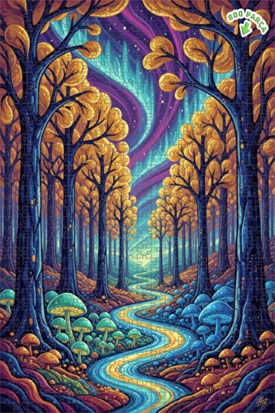 Teona Ahşap لغز خشبي مؤطر بطبقتين بمظهر لوحة زيتية لغابة سحرية 800 قطعة 70×50