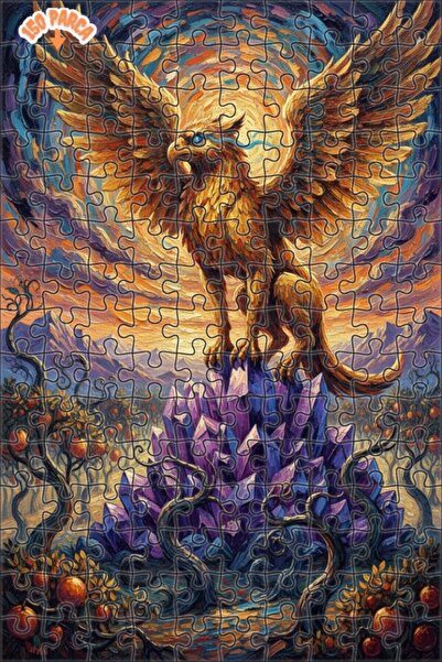 Teona Ahşap Golden Eagle Crystal Throne Oil Painting Look Double Layer Framed...