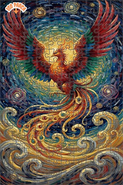 Teona Ahşap Gorgeous Phoenix Oil Painting Look Double Layer Framed Wooden Puz...