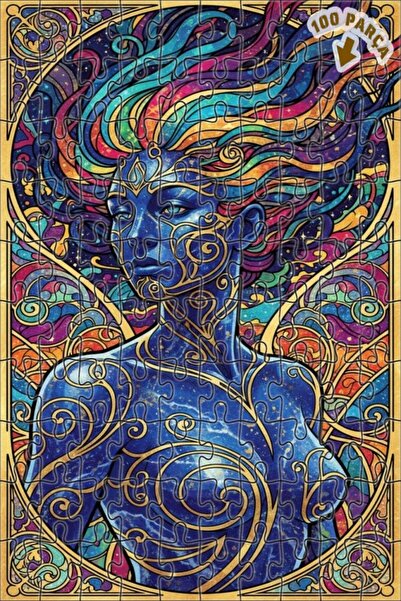 Teona Ahşap Gorgeous Galaxy Woman Oil Painting Look Double Layer Framed Woode...