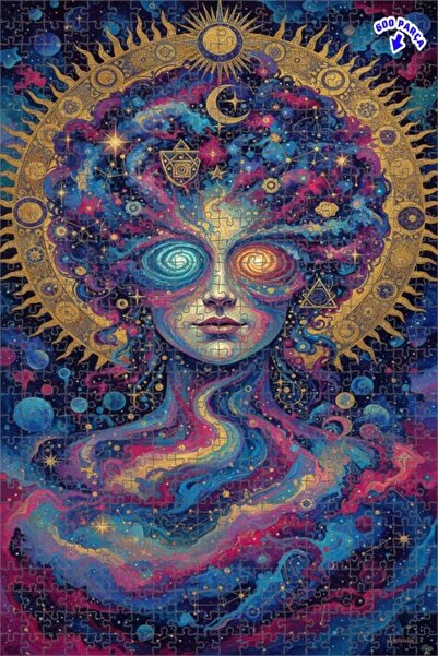 Teona Ahşap لغز خشبي بإطار مزدوج الطبقات بتصميم فني للوجه الكوني وغبار النجوم...