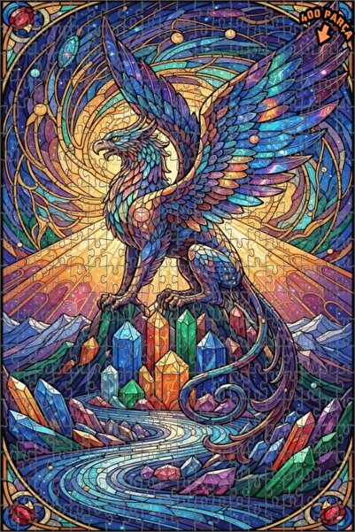 Teona Ahşap Mistik Anka Kuşu Cam Mozaik Sanatı Çift Katlı Çerçeveli Ahşap Puz...