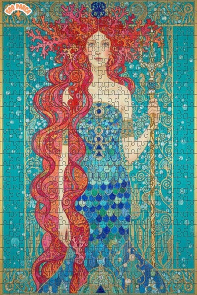 Teona Ahşap لوحة فنية بتصميم حورية البحر بمظهر لوحة زيتية، لغز خشبي بإطار مزد...