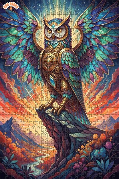 Teona Ahşap لغز خشبي مؤطر بطبقتين بتصميم فني لبومة ميكانيكية مهيبة 500 قطعة 5...