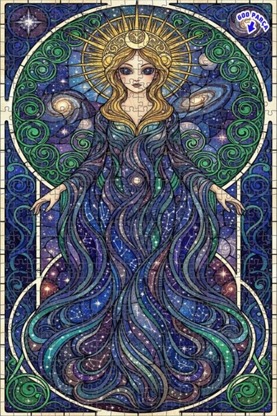 Teona Ahşap لغز خشبي بإطار مزدوج الطبقات بتصميم فني من الزجاج الملون بمظهر نس...