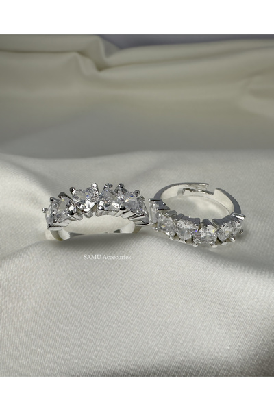 Samu Accessories خاتم فولاذي قابل للتعديل بتصميم قلب من الفضة الخمسة - فضة ال...