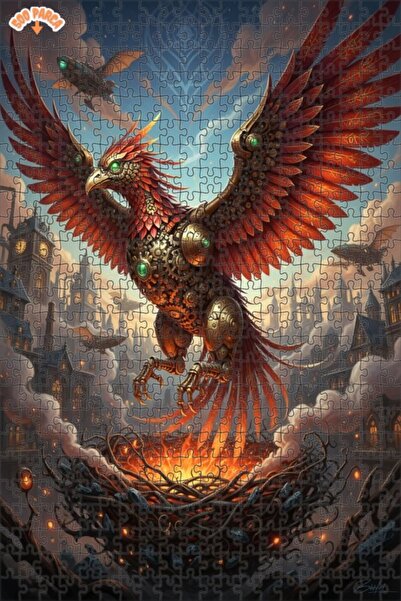 Teona Ahşap Mechanical Phoenix Steampunk Art Double Deck Framed Wooden Puzzle...