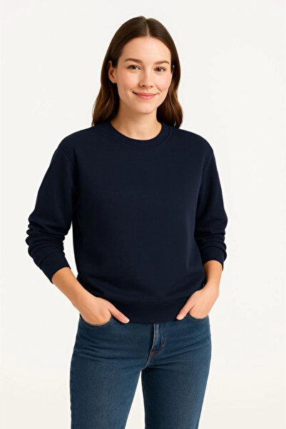 nedo7 Three Thread Plain Crew Neck Sweatshirt - Navy Blue