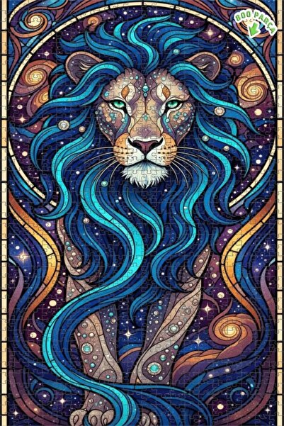 Teona Ahşap لغز خشبي فني من الزجاج الملون بتصميم سحر الأسد الكوني 800 قطعة 70×50