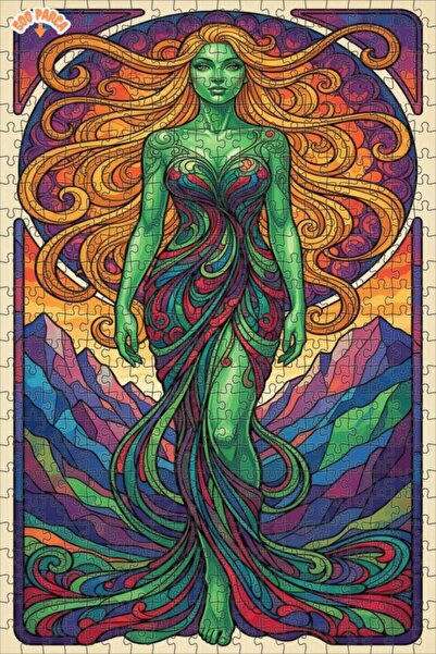 Teona Ahşap لغز خشبي بتصميم زجاج ملون أخضر للنساء، لغز خشبي بإطار مزدوج الطبق...