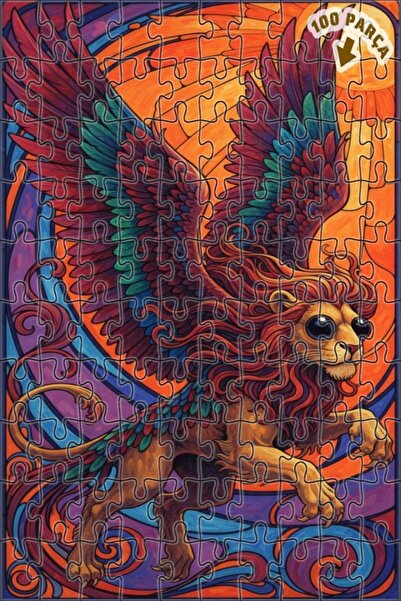 Teona Ahşap لغز خشبي بإطار ذو طابقين بتصميم فني لأسد مجنح 100 قطعة 25×25